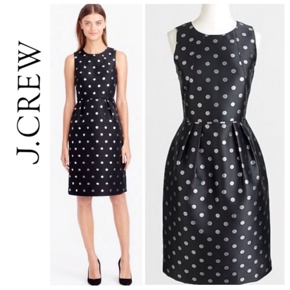 NWT J.Crew Black & Silver Polka Dot Dress 00